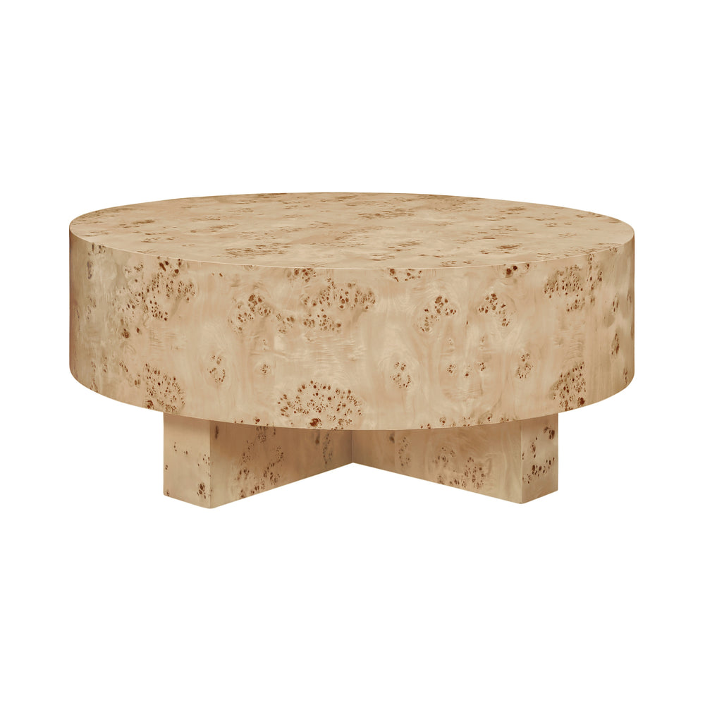 THICK TOP COFFEE TABLE WITH CROSS BASE IN BURL WOOD