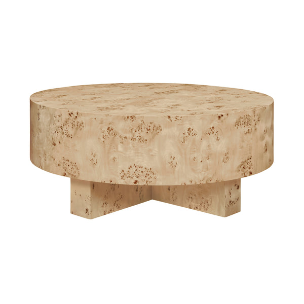 THICK TOP COFFEE TABLE WITH CROSS BASE IN BURL WOOD