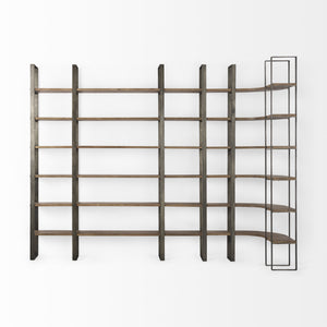 Taunton 80L x 10.5W x 90H Medium Brown Wood W/ Antique Nickel Metal Frame 6 Tier Shelving Unit