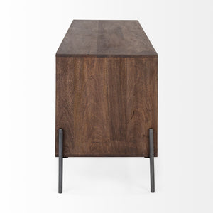 Glenn IV Dark Brown Wood w/ Black Iron Frame Media Console w/ Storage, TV Stand for TV up to 71"