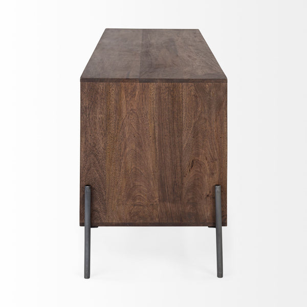 Glenn IV Dark Brown Wood w/ Black Iron Frame Media Console w/ Storage, TV Stand for TV up to 71"