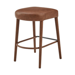 Rylee KD Faux Leather Backless Counter Stool, Vintage Cognac 