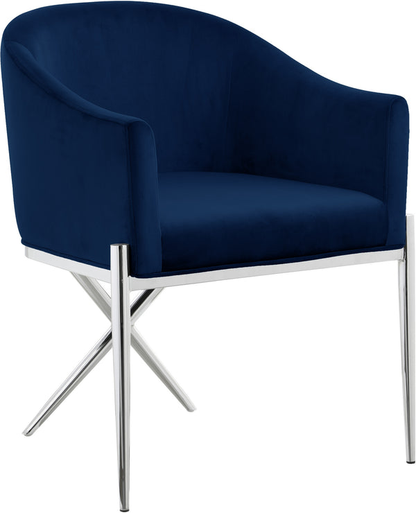 Doris Dining Chair In Navy Velvet and Chrome