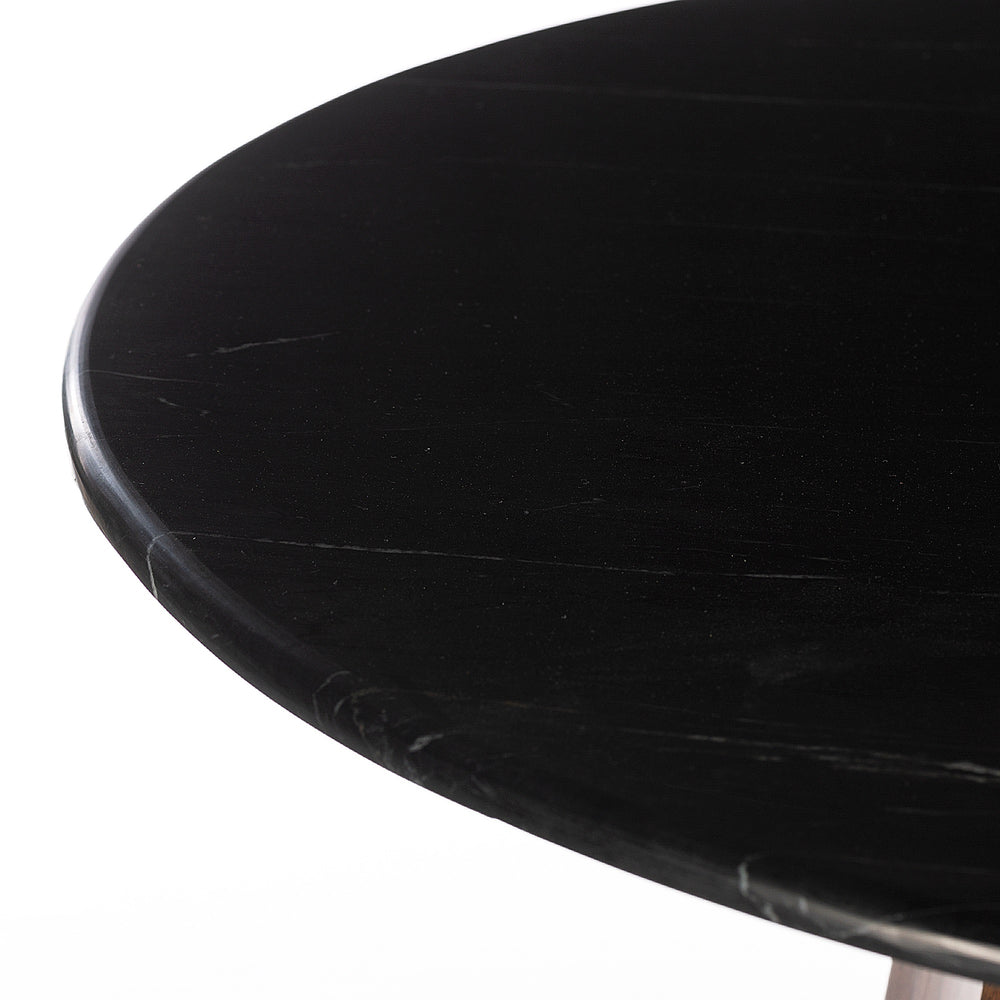 Palermo 47" Black Marble Round Dining Table, Matte Brown