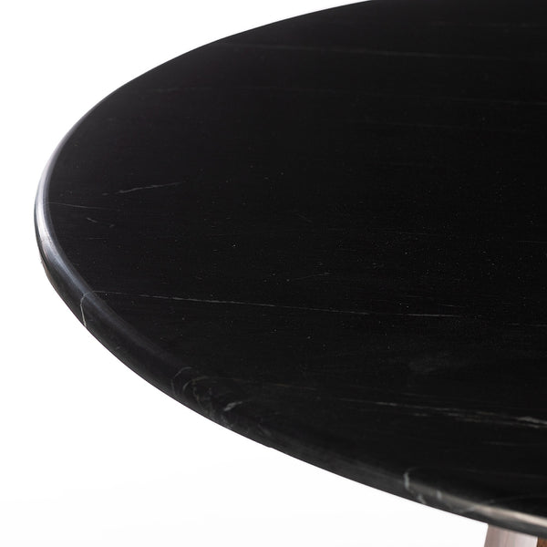Palermo 47" Black Marble Round Dining Table, Matte Brown