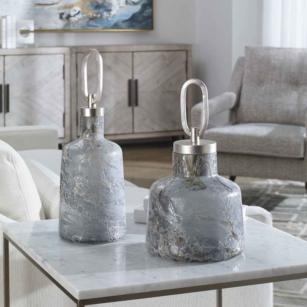 Storm Art Glass Bottles, S/2
