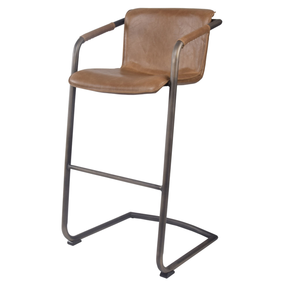 Indy Bar Stool w/ Arms Rubbed Gold Frame In Antique Cigar Brown