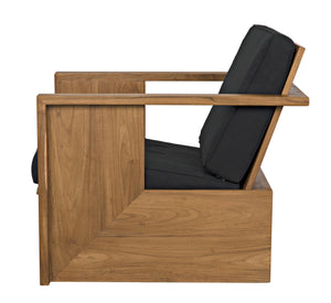 Ungaro Teak Armchair with Gloss Finish and Black Cotton Upholstery