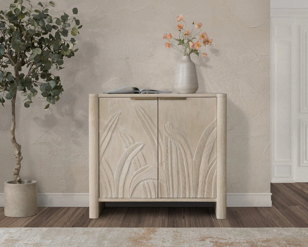 Ledro Solid Mango Wood 2Dr Cabinet with Carvings - Cream