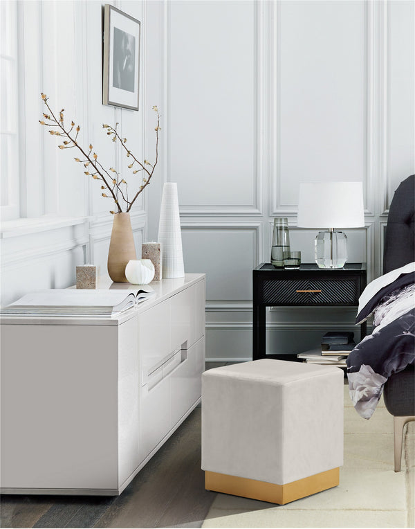 Daniel Ottoman/Stool In Cream Velvet