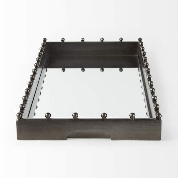 Elio 29.9L x 13.0W x 2.6H Gun Metal Gray Metal W/Studs and Mirrored Bottom Rectangle Tray