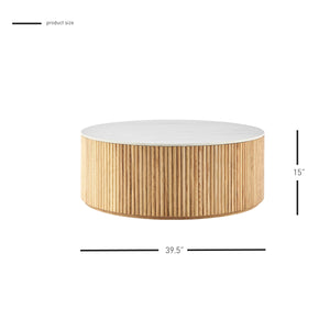 Ingrid Ceramic Top 39.5" Round Coffee Table, Marble/Natural