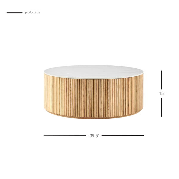 Ingrid Ceramic Top 39.5" Round Coffee Table, Marble/Natural