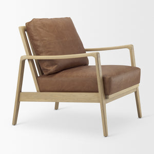 Raeleigh 28.0L x 34.1W x 34.4H Cognac Leather W/ Light Brown Wood Frame Accent Chair