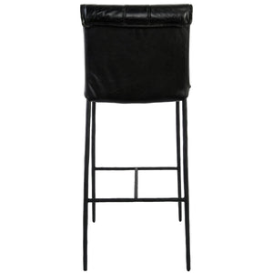 Mayer Counter Stool with Leather & Iron Legs - Jet Black