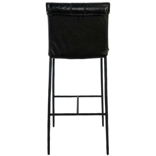 Mayer Counter Stool with Leather & Iron Legs - Jet Black