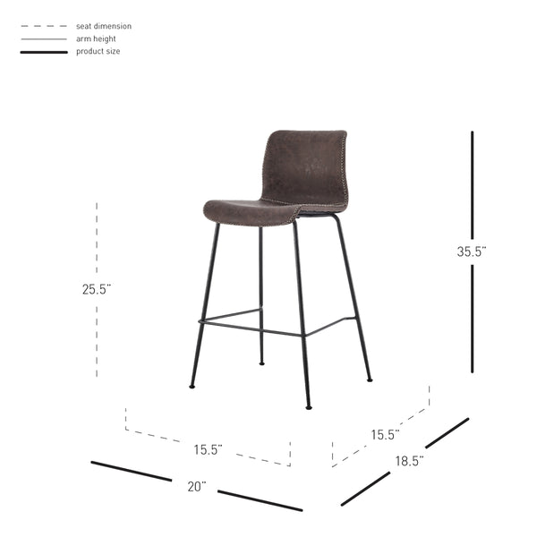 Jayden KD PU Low Back Counter Stool, Vintage Coffee Brown