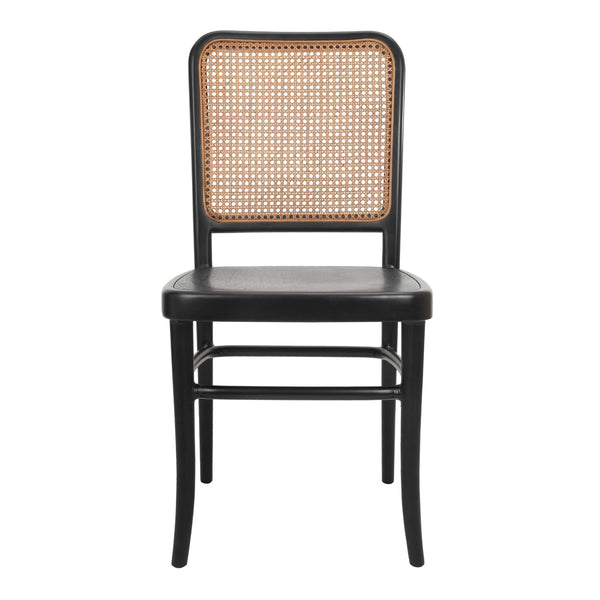 Sonora Rattan Dining Side Chair Wood Seat, Black/Natural