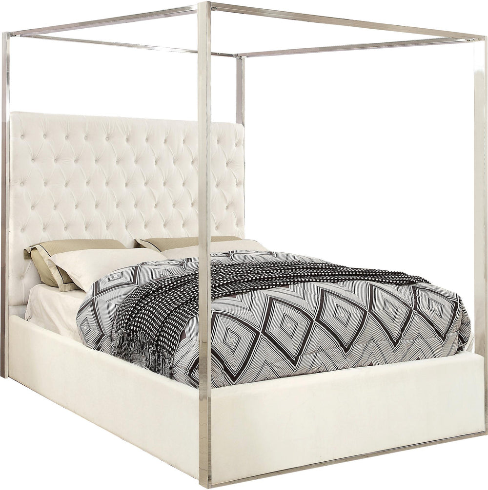 Luz King Bed In White Velvet