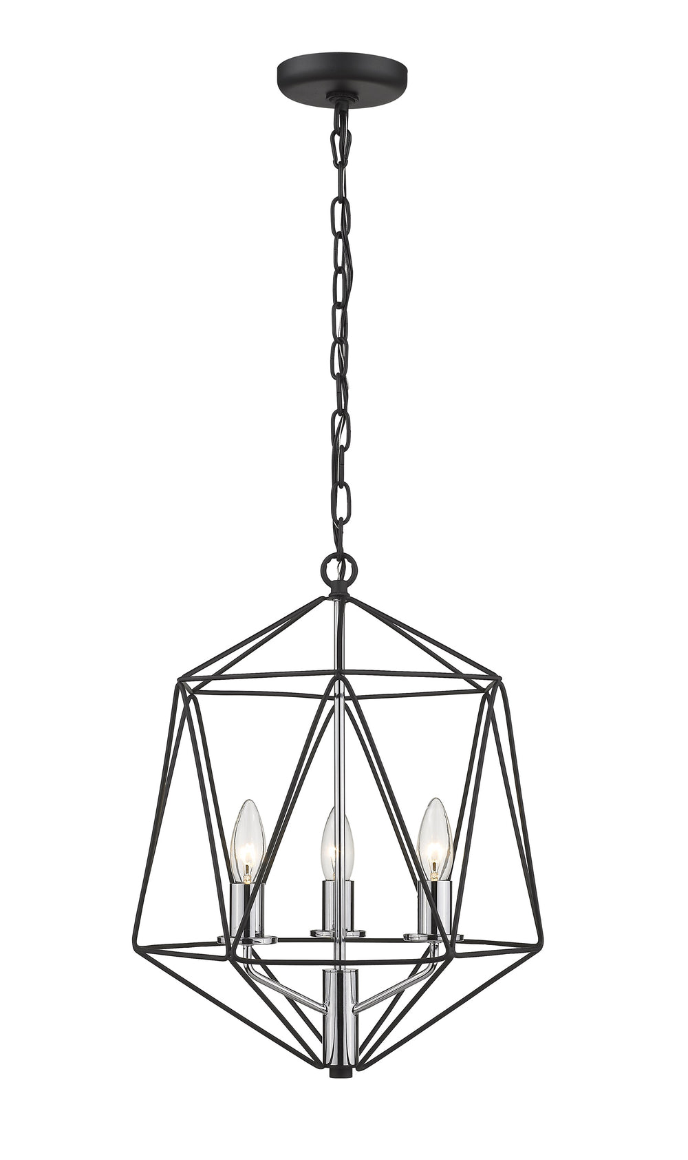 Geo 3 Light Chandelier in Matte Black + Chrome Finish