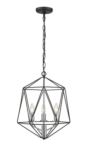 Geo 3 Light Chandelier in Matte Black + Chrome Finish
