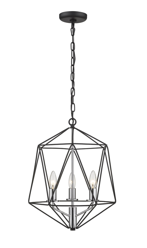 Geo 3 Light Chandelier in Matte Black + Chrome Finish