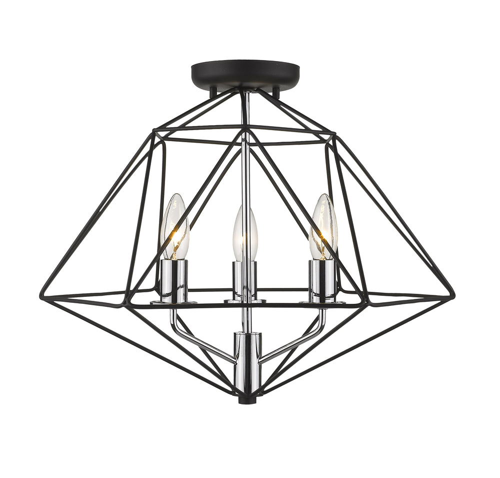Geo 3 Light Semi Flush Mount in Matte Black + Chrome Finish