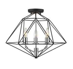 Geo 3 Light Semi Flush Mount in Matte Black + Chrome Finish