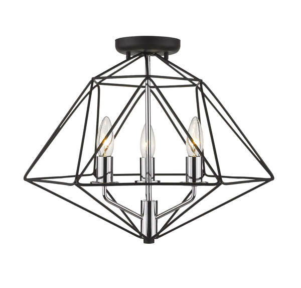 Geo 3 Light Semi Flush Mount in Matte Black + Chrome Finish