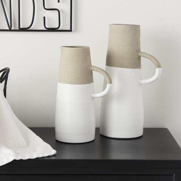 Garand Medium 15H Two-Toned White Natural Ceramic Jug