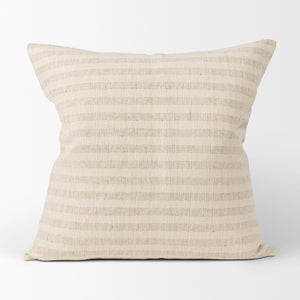 Jace Cream w/ Beige Stripe Linen-Cotton Square Decorative Pillow Cover