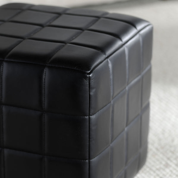 Carlo Leather Square Ottoman - Midnight Raven