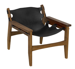 Nomo Teak Chair in Black Leather with Clear Coat Flat Finish