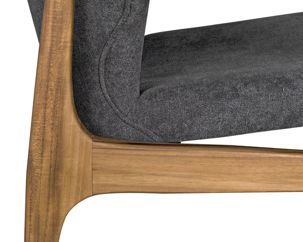 Vittorio Teak Chair in Ocean Grey Fabric with a Clear Coat Flat Finish