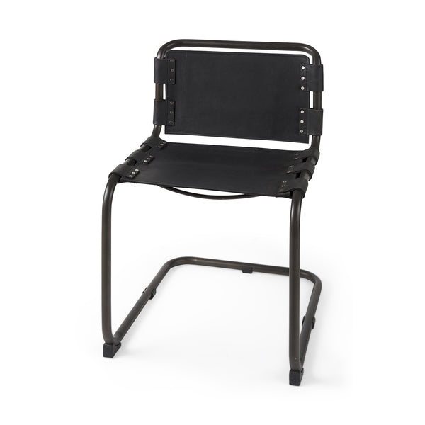 Berbick 33" Total Height Black Leather w/ Iron Frame Dining Chair