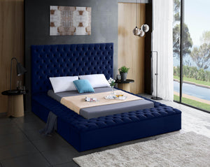 Randal King Bed In Navy Velvet