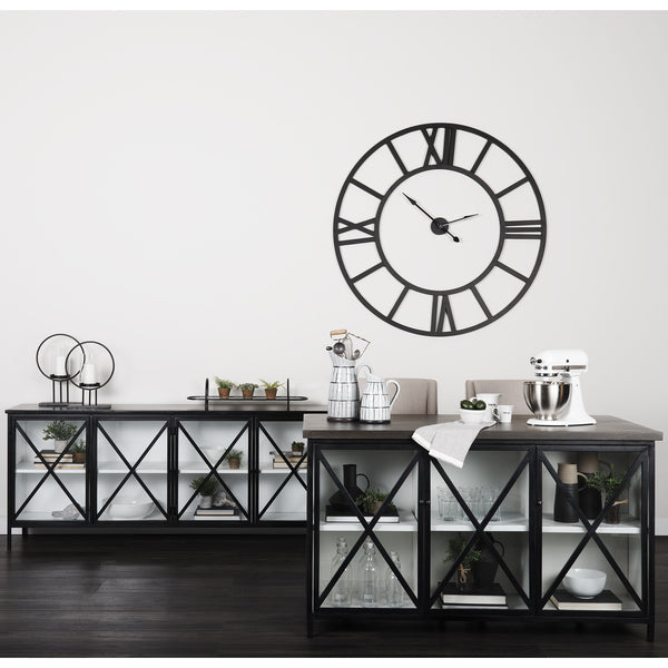 Aurelia 79.0L x 16.0W x 33.0H Black and White Metal Four Door Glass Cabinet