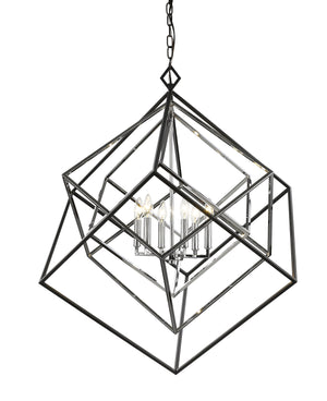 Euclid 6 Light Chandelier in Chrome + Matte Black Finish