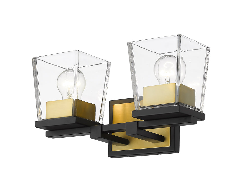 Bleeker Street 2 Light Vanity in Matte Black + Olde Brass Finish