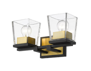 Bleeker Street 2 Light Vanity in Matte Black + Olde Brass Finish