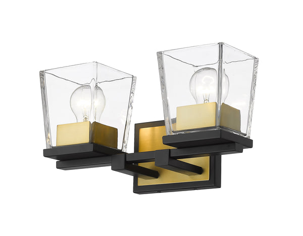 Bleeker Street 2 Light Vanity in Matte Black + Olde Brass Finish