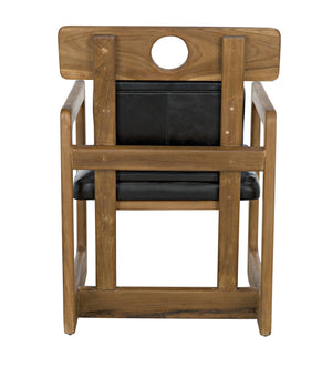 Buraco Teak Armchair with Gloss Finish and Black Leather Upholstery