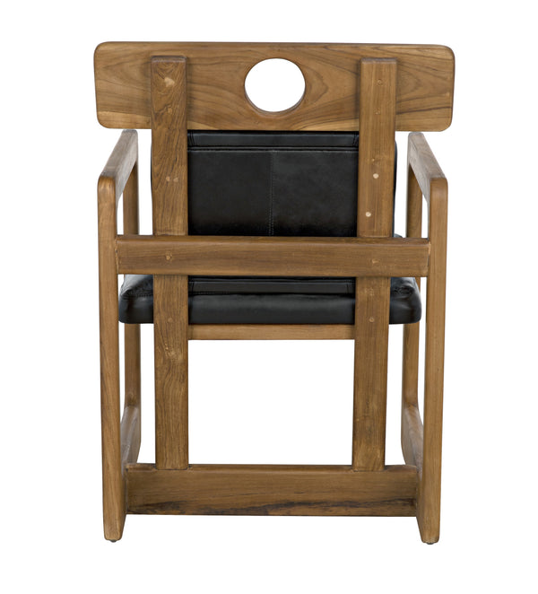 Buraco Teak Armchair with Gloss Finish and Black Leather Upholstery