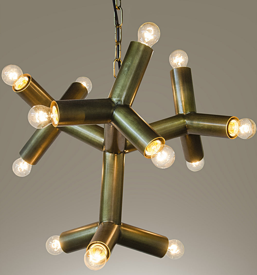 Snow Flake Chandelier, Metal with Brass Finish