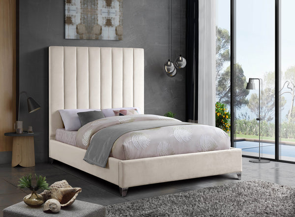 Glenda Queen Bed In Cream Velvet