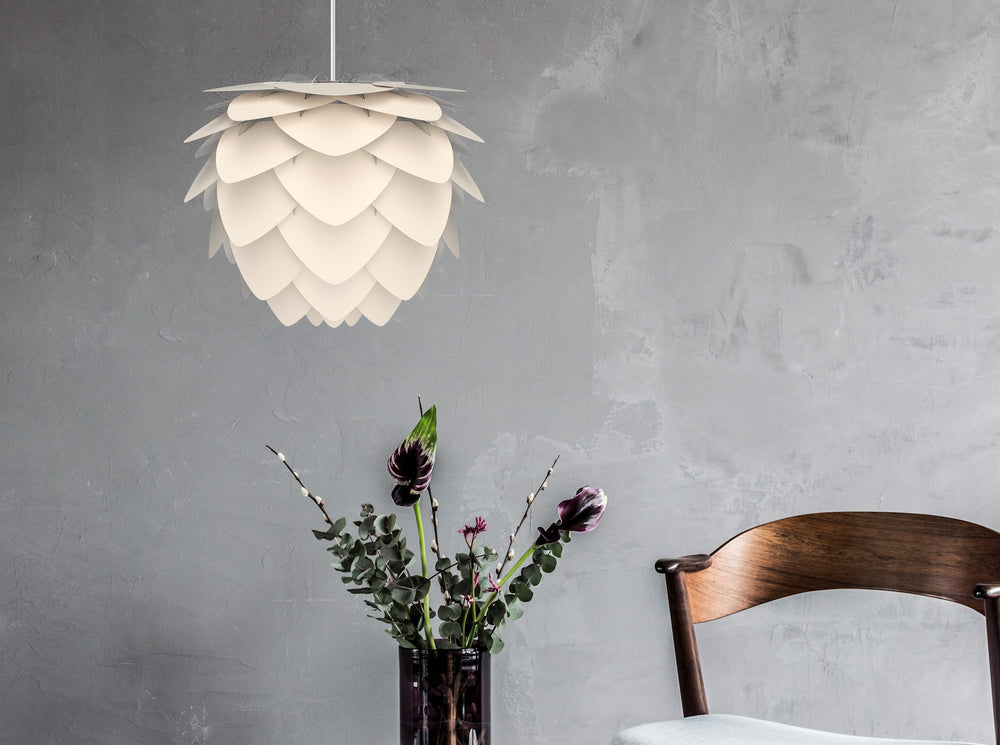 Aluvia Mini Hardwired Pendant in Anthracite with White Cord