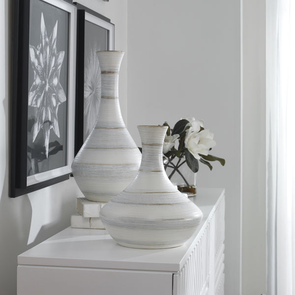Potter Fluted Striped Vases, S/2