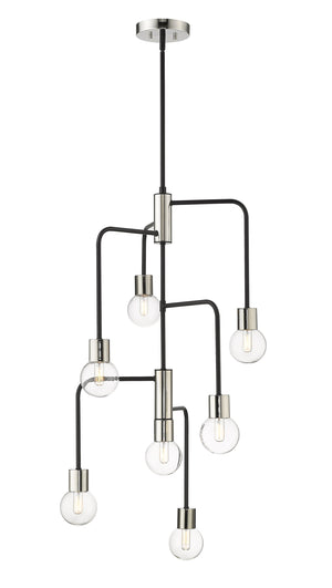 Neutra 7 Light Chandelier in Matte Black + Polished Nickel Finish