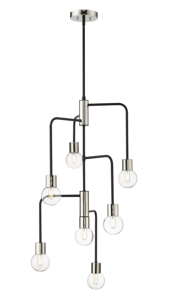 Neutra 7 Light Chandelier in Matte Black + Polished Nickel Finish