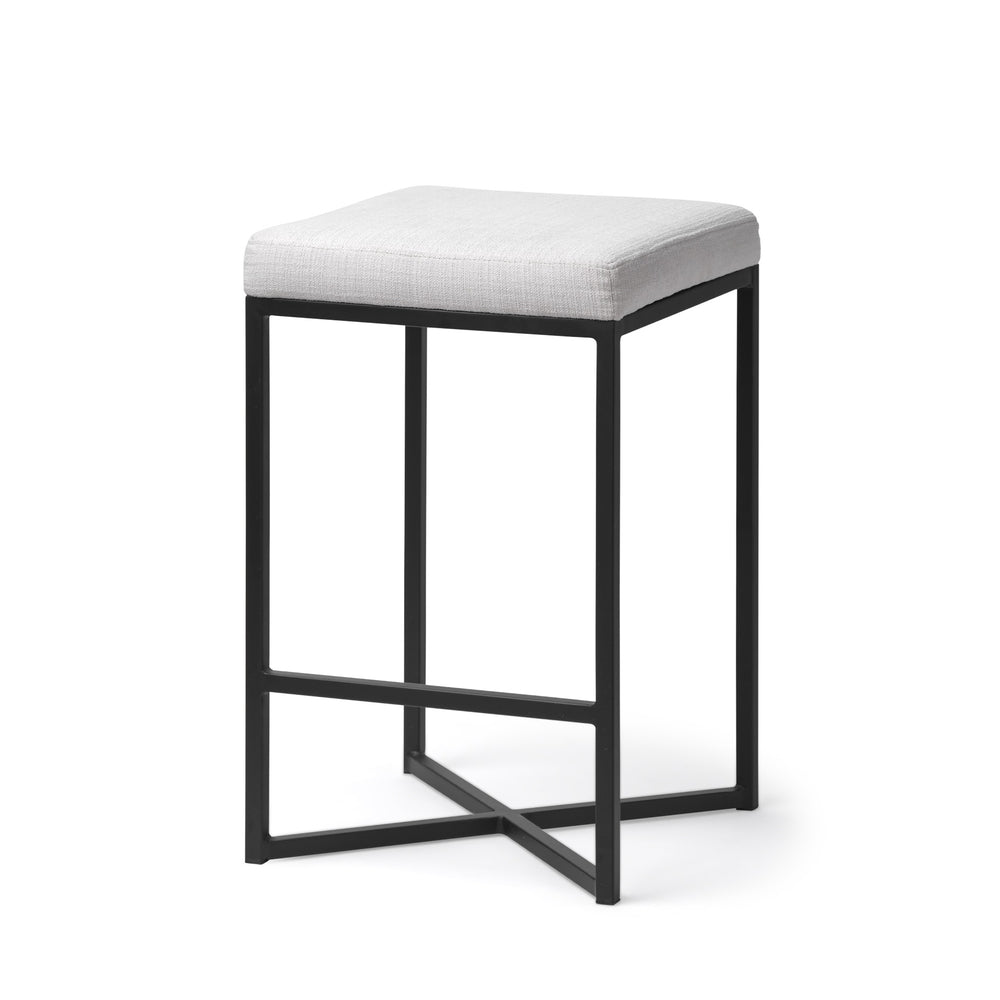 Frodo 26" Seat Height White Fabric Seat Black Metal Base Stool
